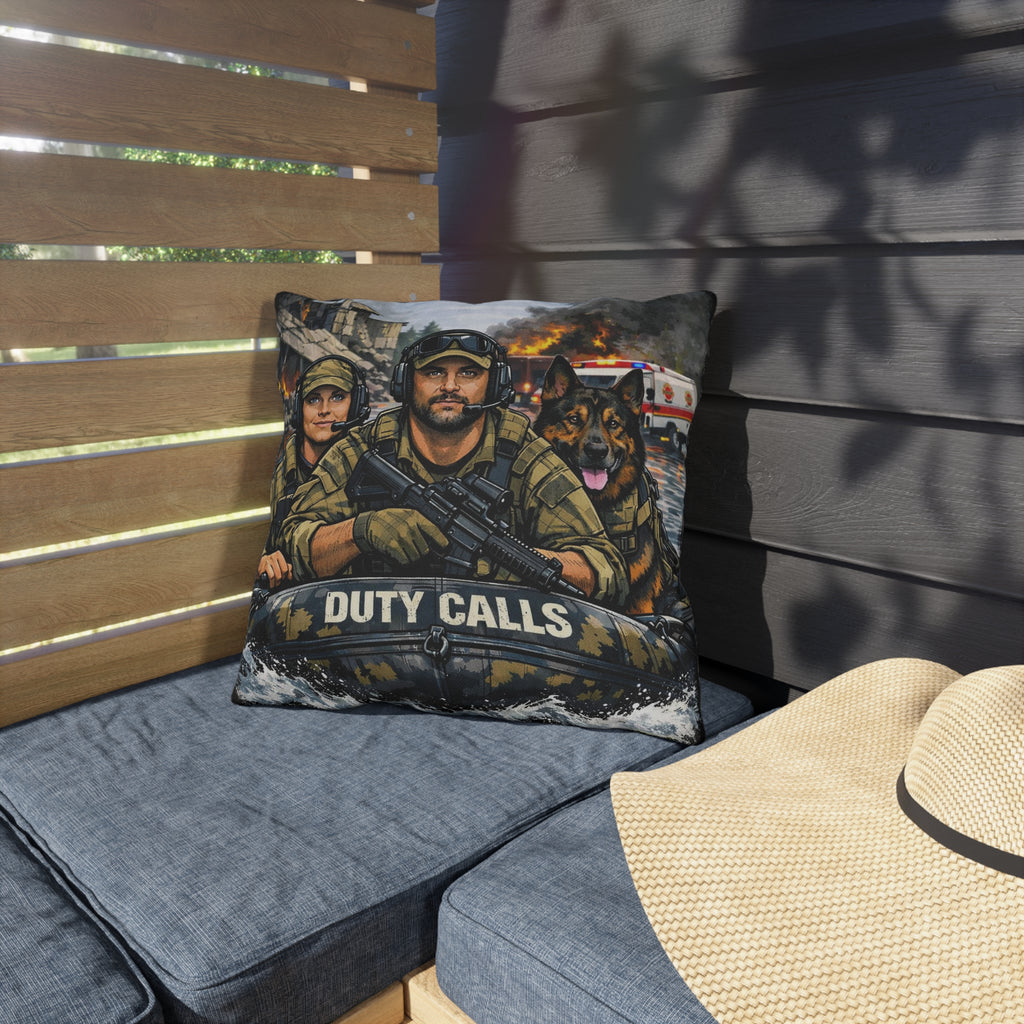 Duty Calls Tactical K-9  Rescue Outdoor Pillow — First Responder Military K-9 Tribute