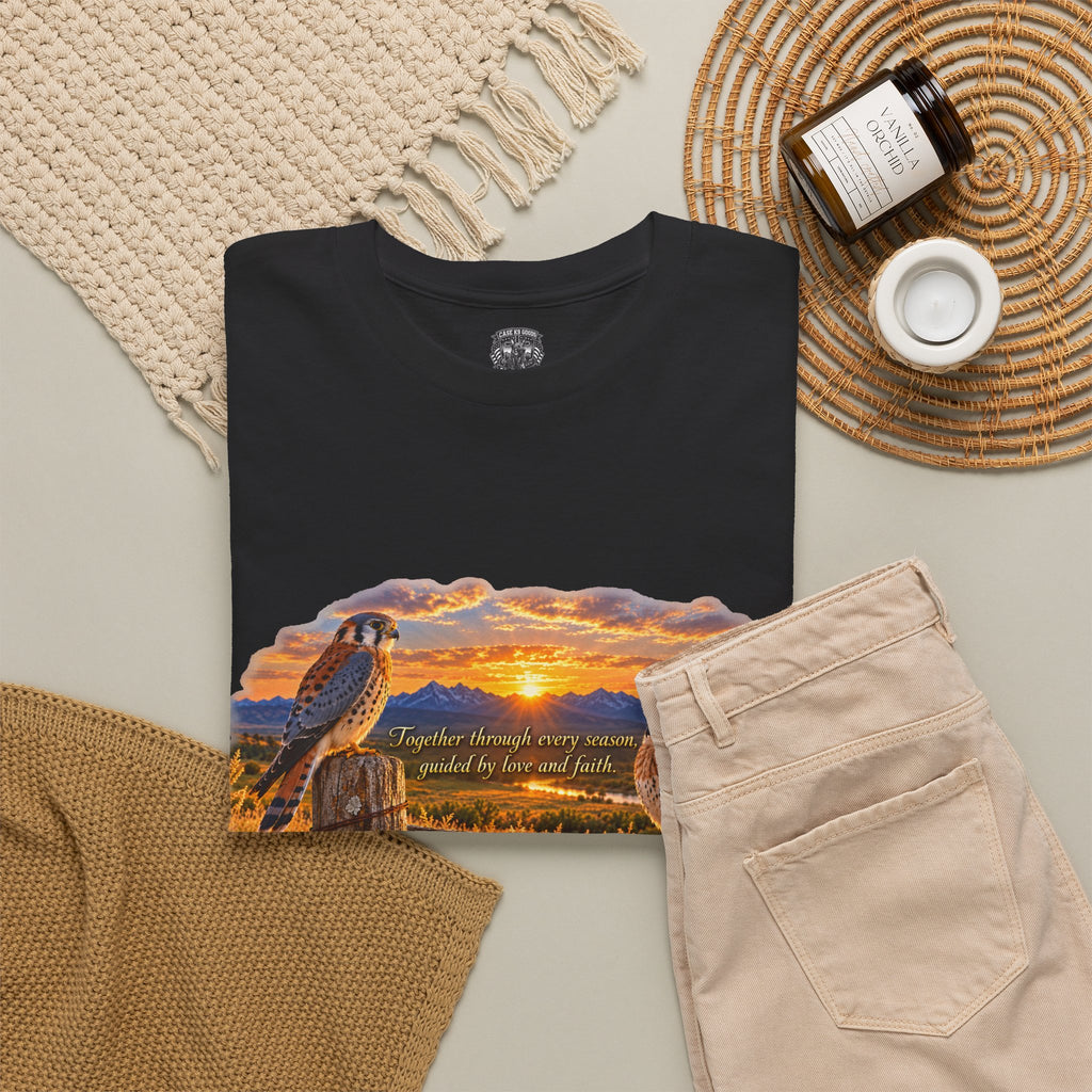 Desert Sunset Kestrels T-Shirt — Prairie Sunrise Hawk Pair Tee