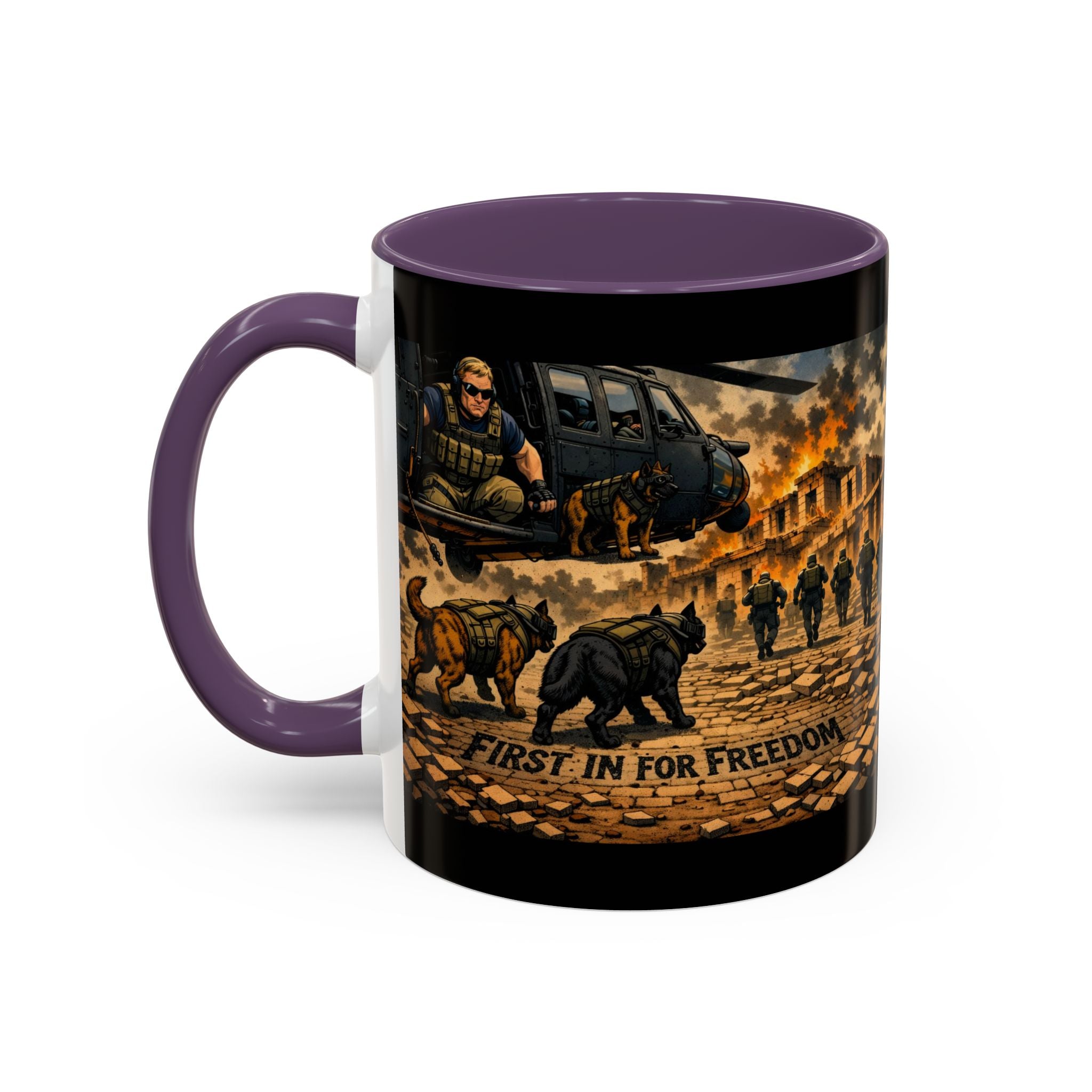 Military K9 Coffee Mug — 'First In for Freedom' Accent Ceramic Mug