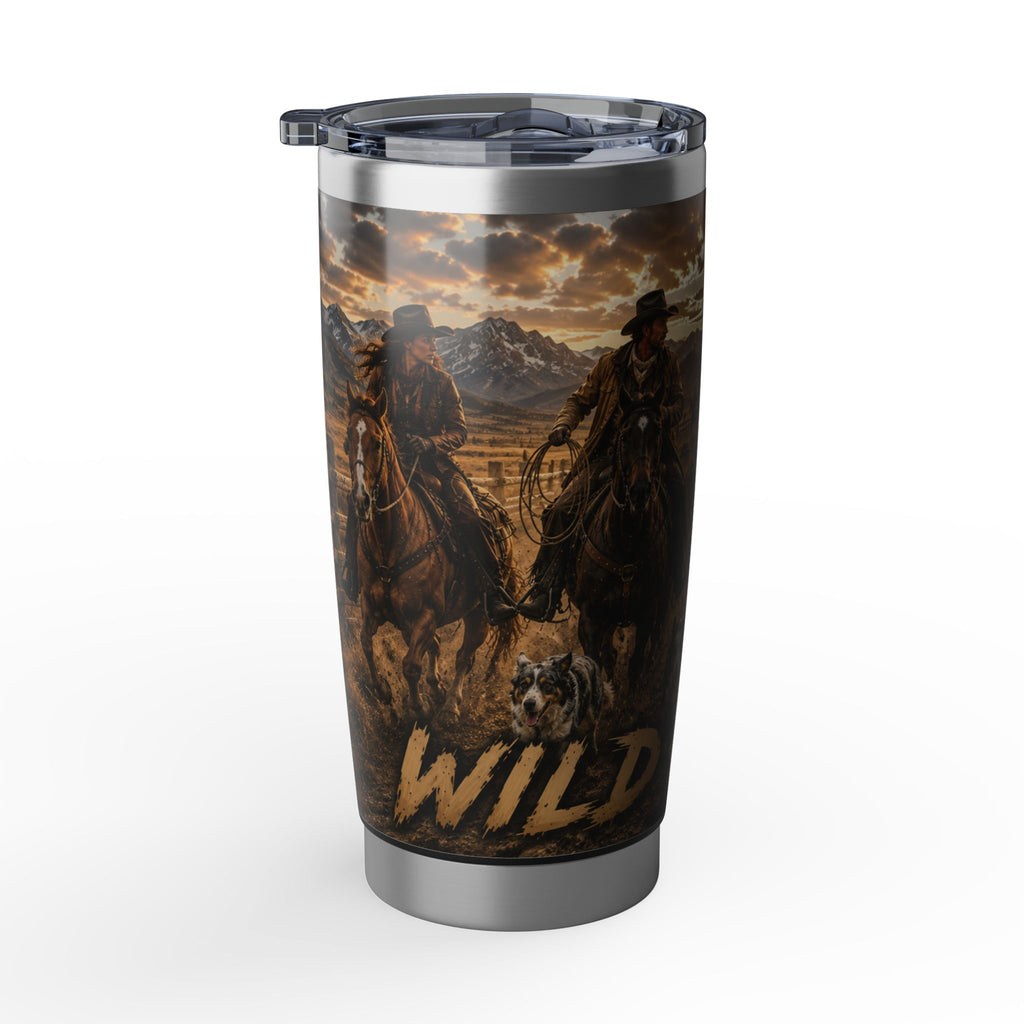 Buffalo Dog Herding Vagabond 20oz Tumbler — Western Cowboy Scenic Insulated Travel Mug