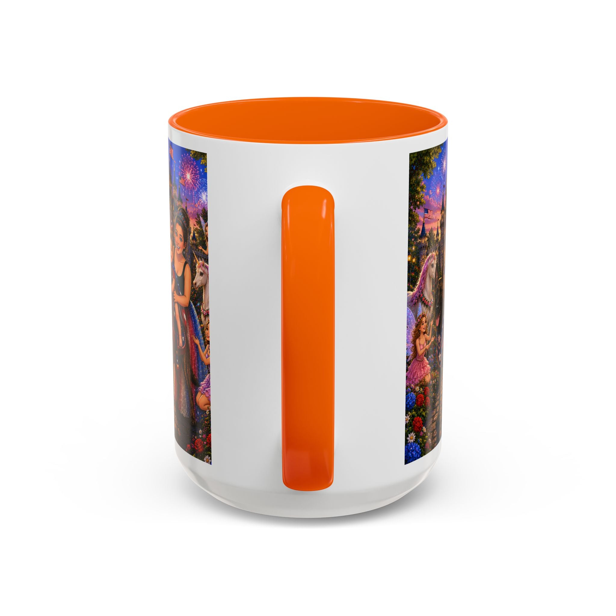 Patriotic Fairy Tale Coffee Mug — Family Castle, Fireworks & Unicorns