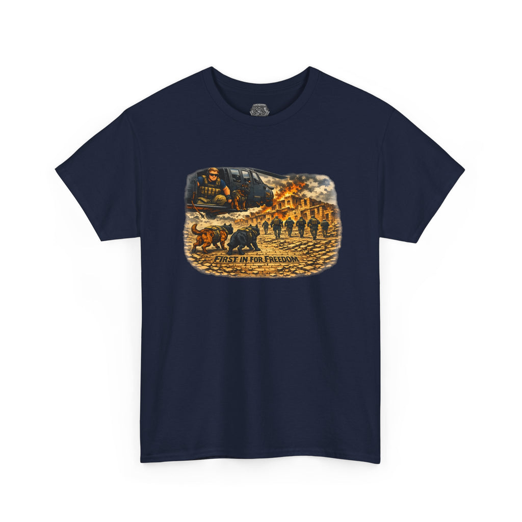 Military K-9 Freedom T-Shirt – "The First In to Battle" Graphic Tee