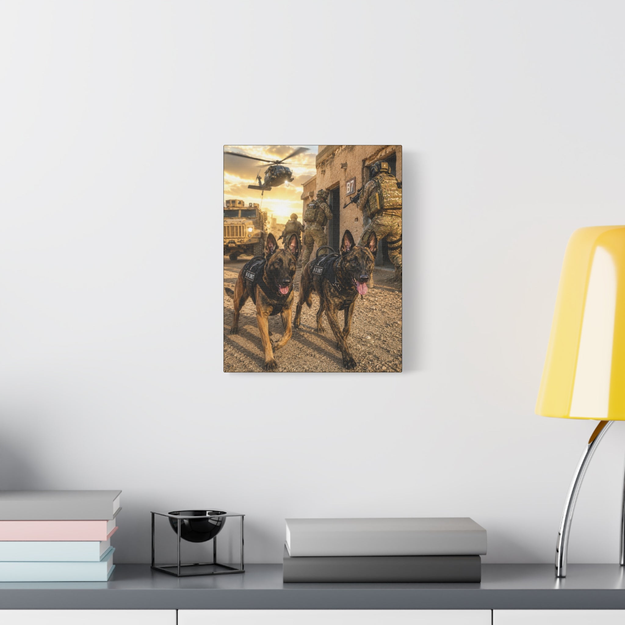Military Working Dogs Canvas Print — K9 Unit Action Matte Stretched Wall Art