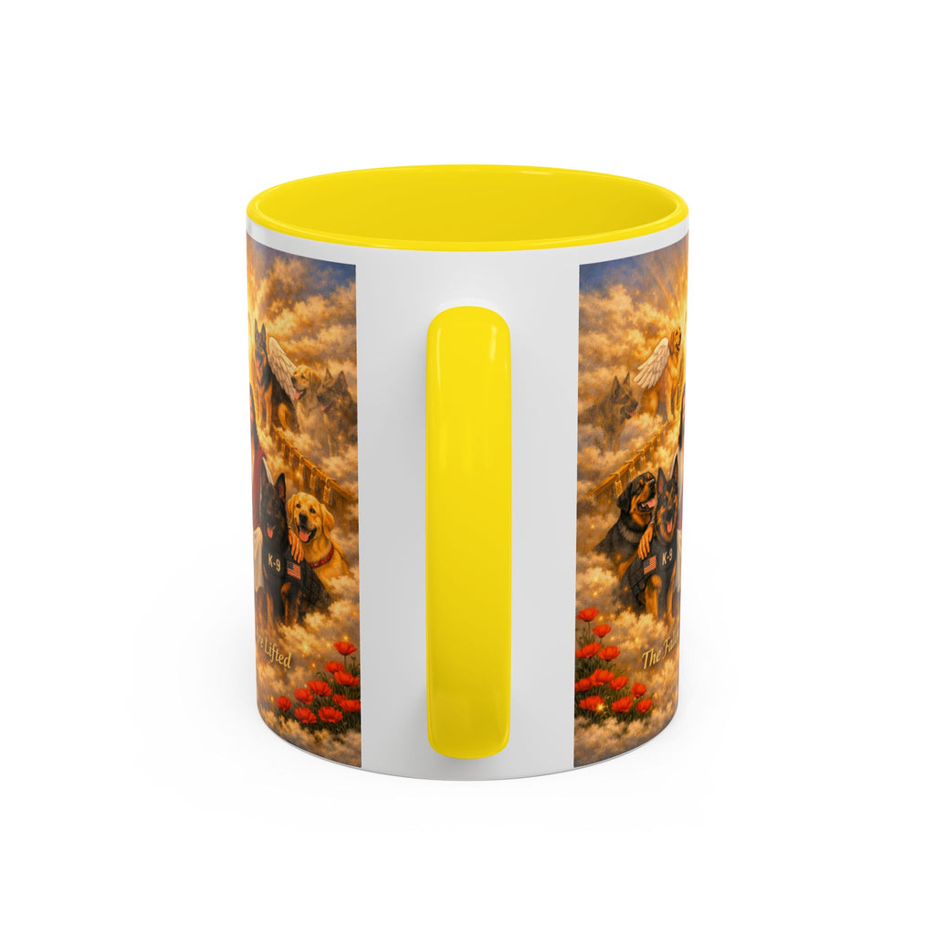Christian Dog Memorial Coffee Mug — “The Fallen Are Lifted” Accent 11/15oz