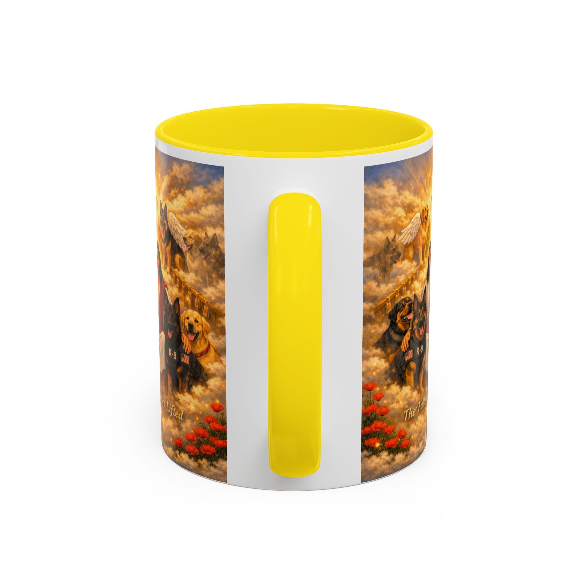 Christian Dog Memorial Coffee Mug — “The Fallen Are Lifted” Accent 11/15oz