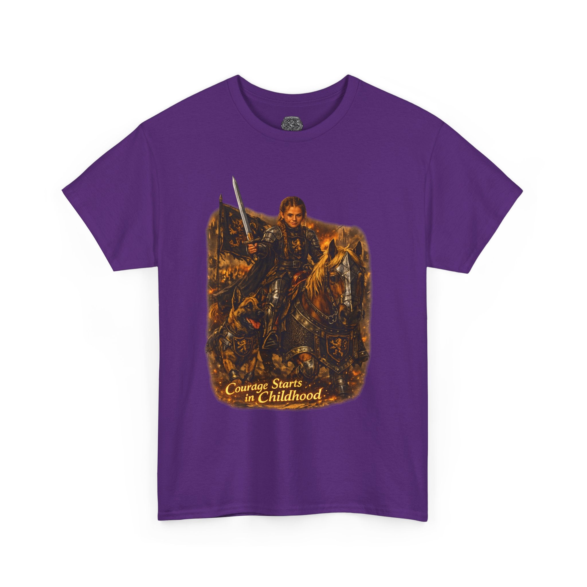 Medieval Knight Graphic Tee — "Courage Starts in Childhood" Vintage Fantasy T‑Shirt
