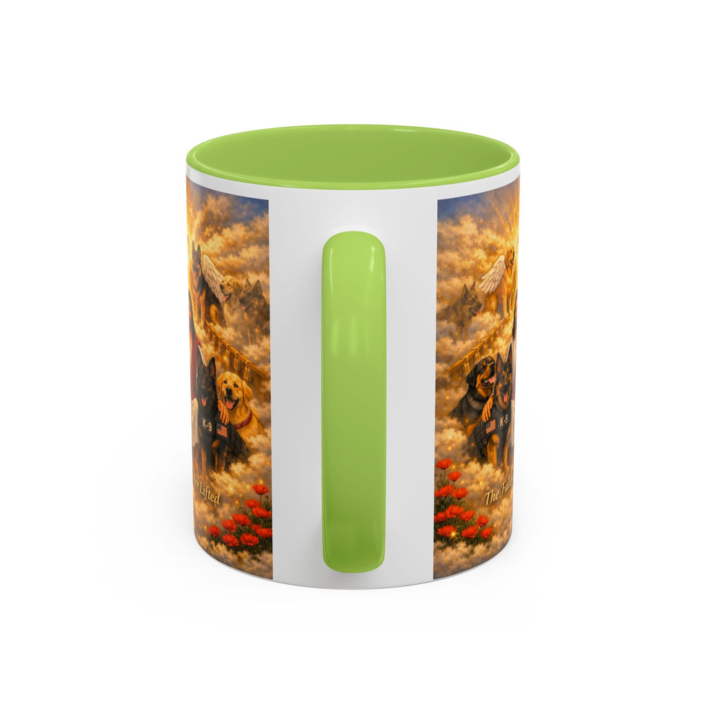 Christian Dog Memorial Coffee Mug — “The Fallen Are Lifted” Accent 11/15oz