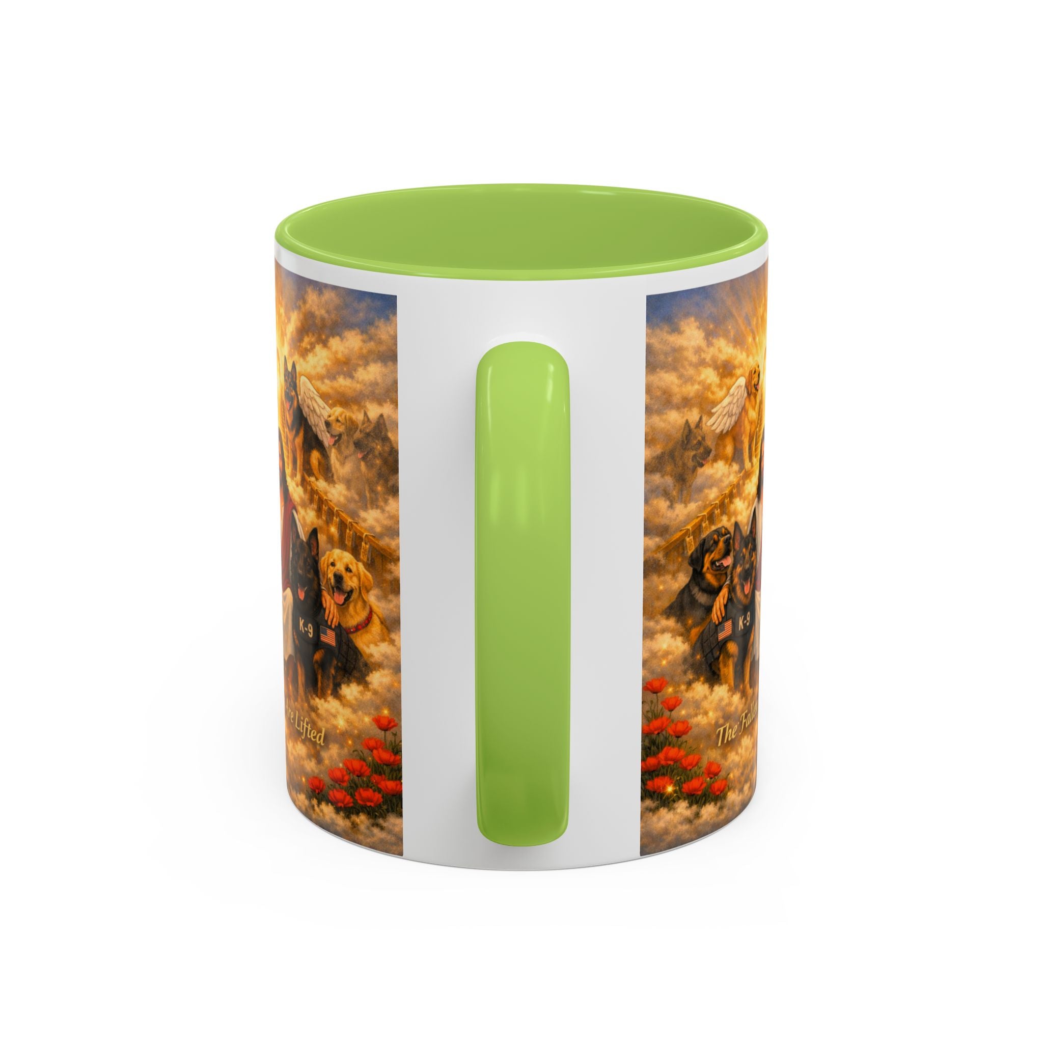 Christian Dog Memorial Coffee Mug — “The Fallen Are Lifted” Accent 11/15oz