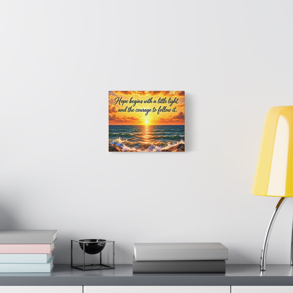 Hope Begins Canvas Wall Art – Inspirational Sunset Ocean Quote