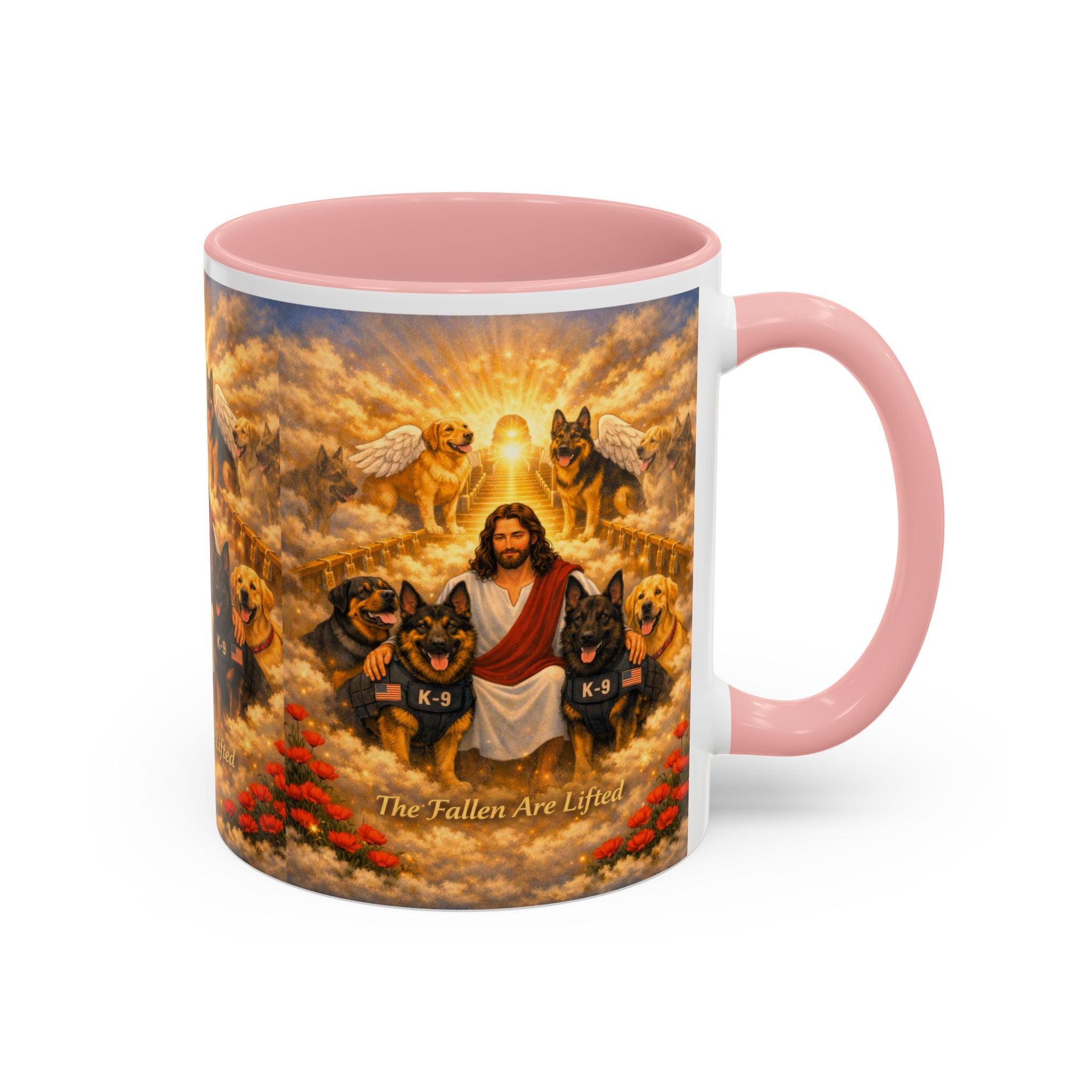Christian Dog Memorial Coffee Mug — “The Fallen Are Lifted” Accent 11/15oz