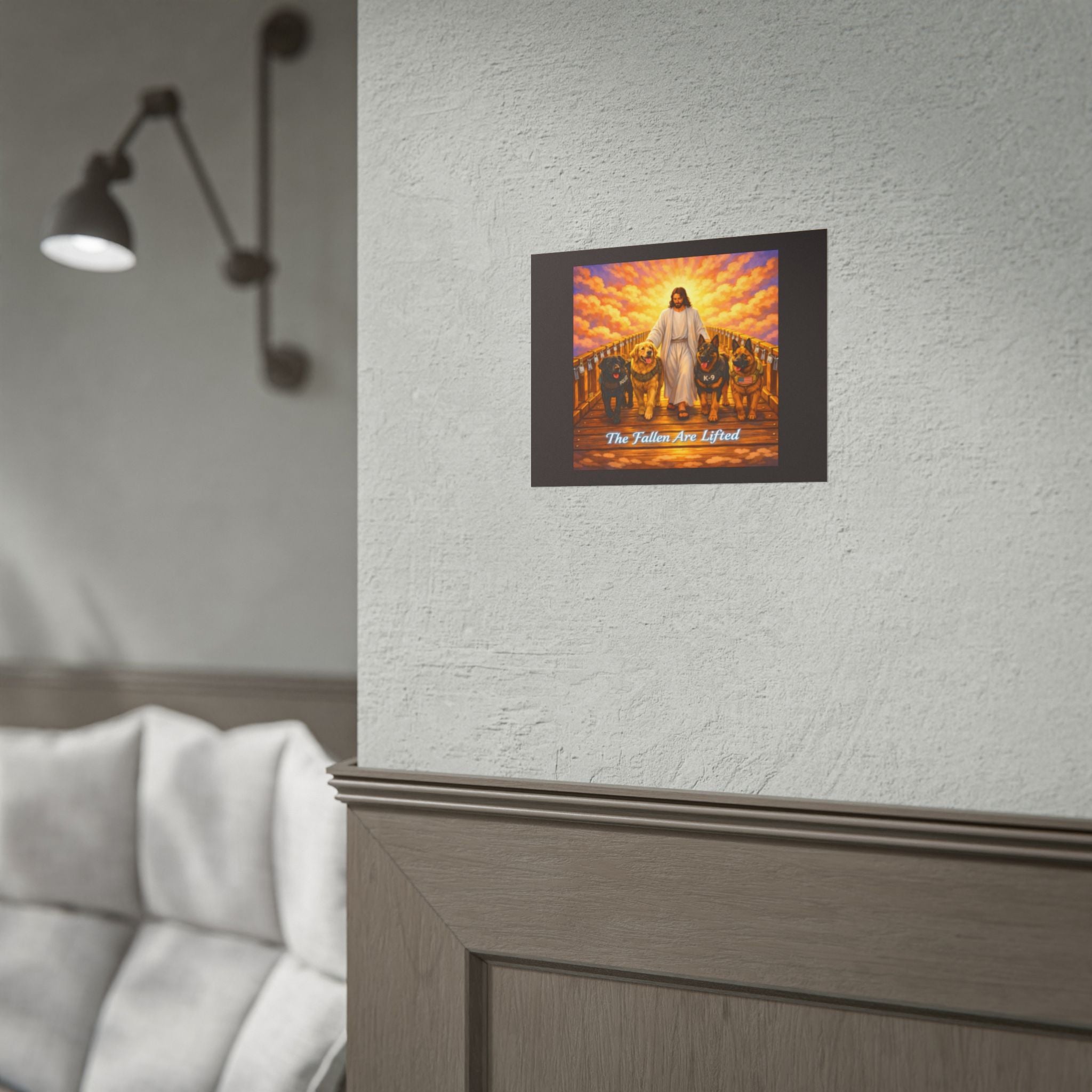 Rolled Poster — Jesus with K-9 Dogs "The Fallen Are Lifted" Memorial Wall Art