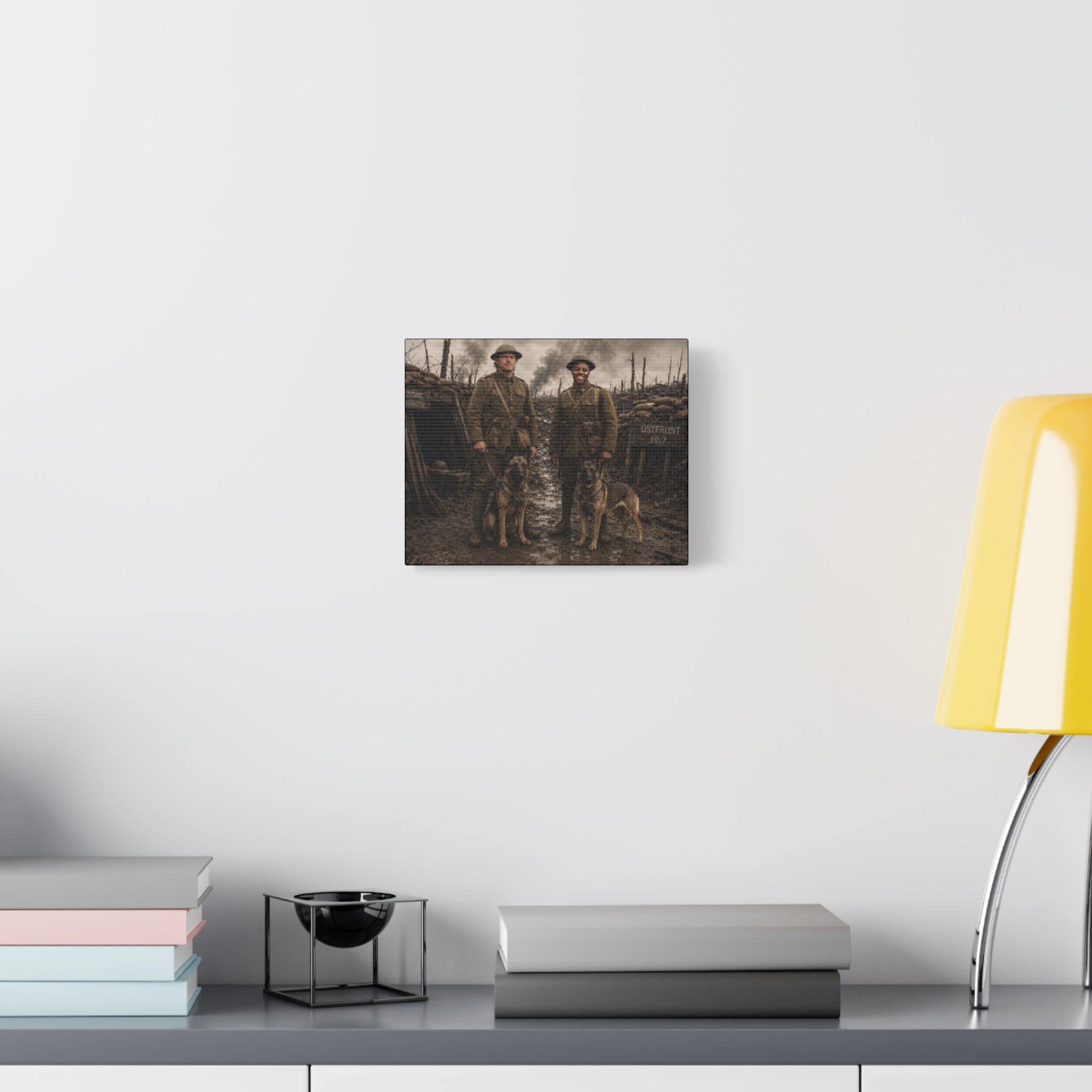 World War I Soldiers with Dogs Matte Canvas Wall Art – 1917 Trench Scene