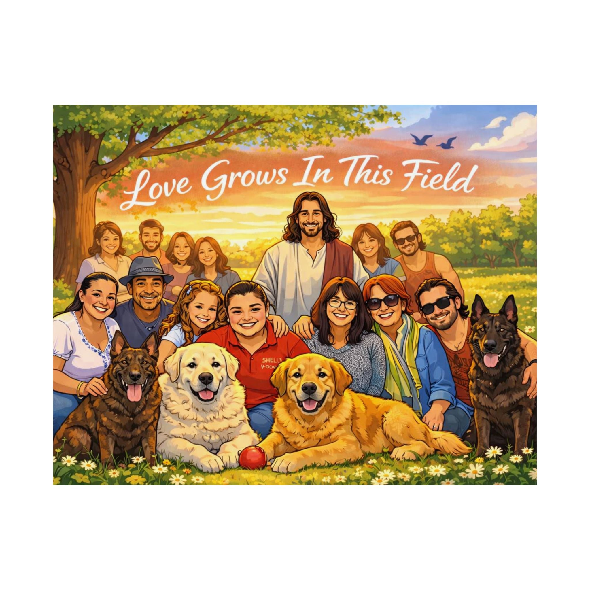 Religious Family Poster — "Love Grows In This Field" Satin Print
