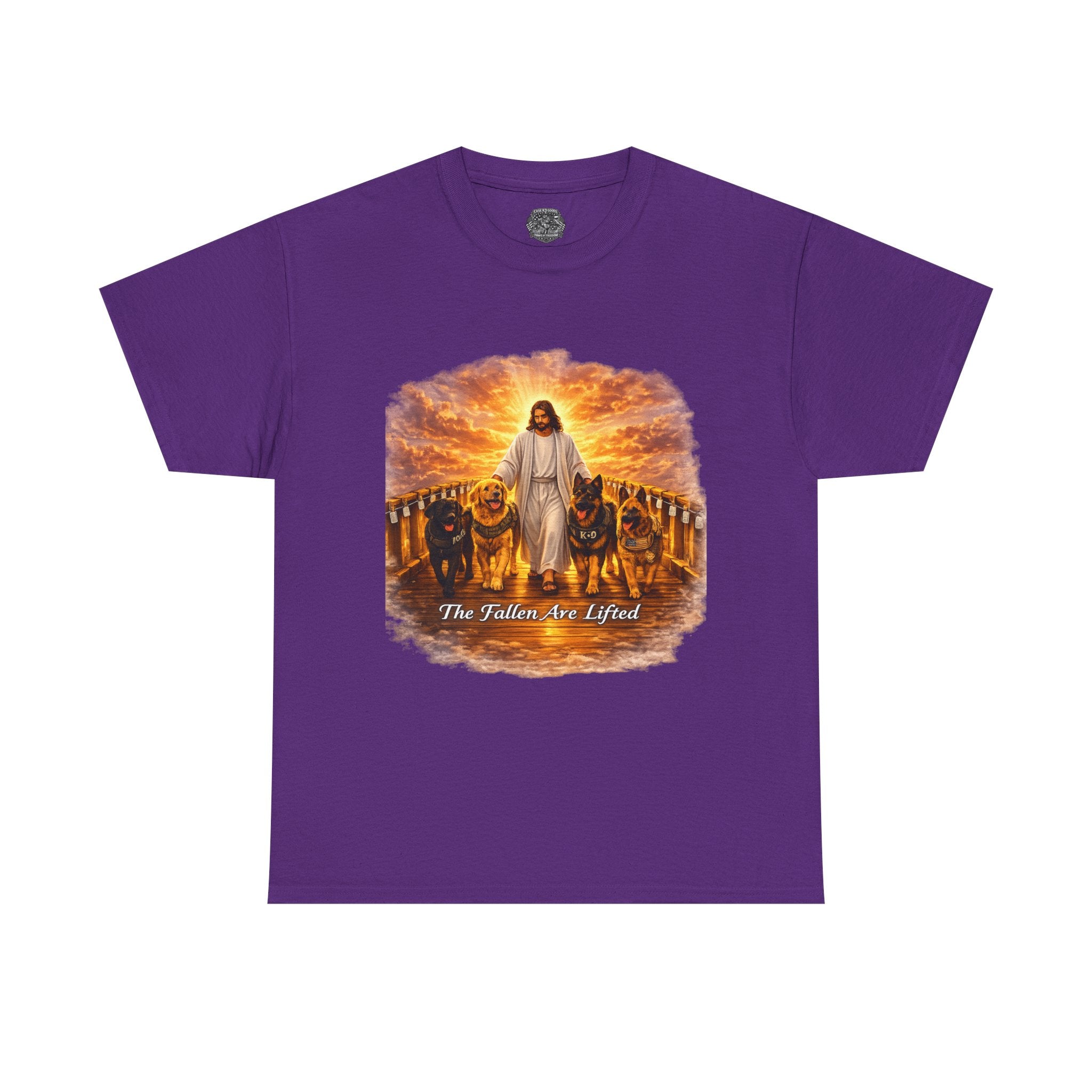 Jesus with Dogs T-Shirt — "The Fallen Are Lifted" Christian Faith Tee