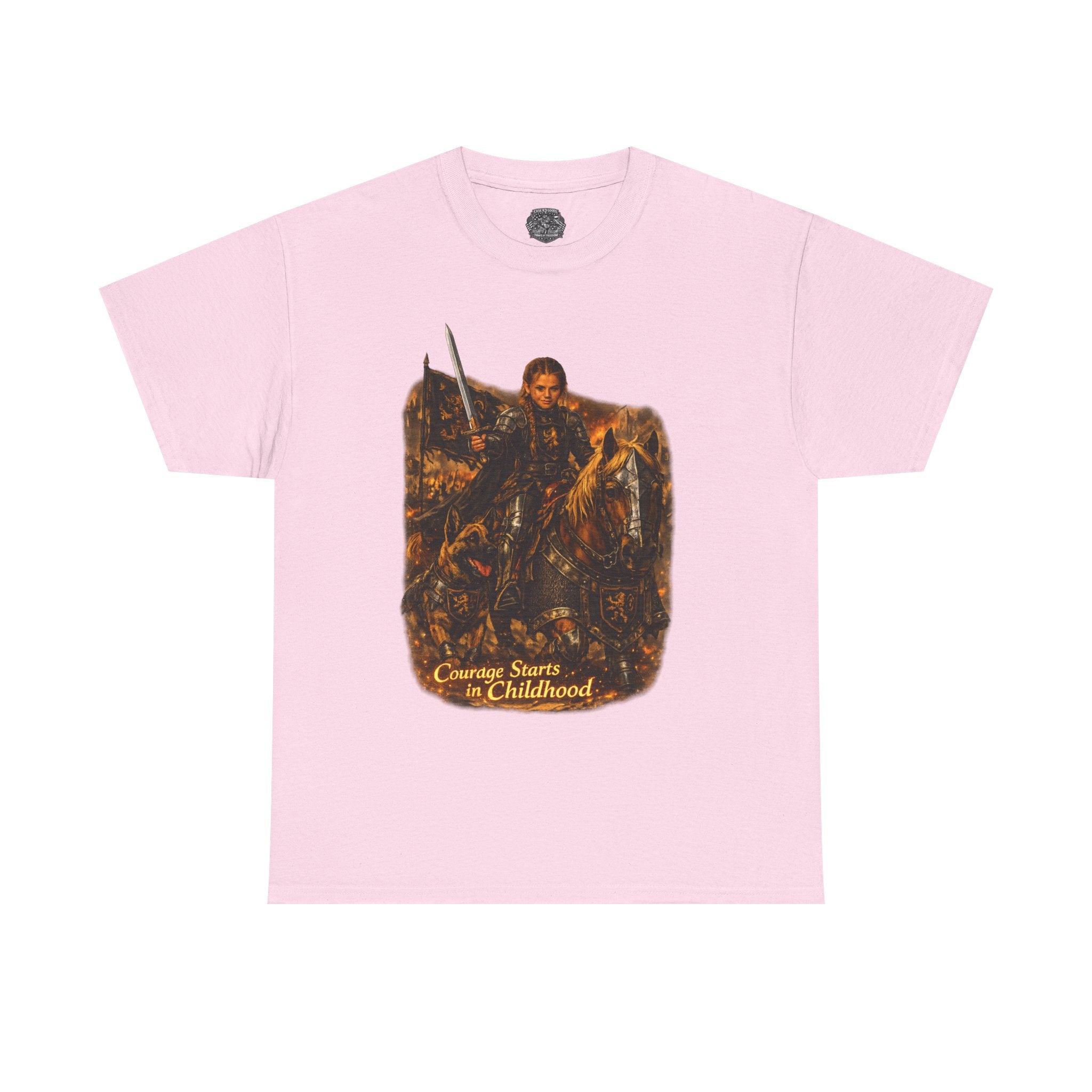 Medieval Knight Graphic Tee — "Courage Starts in Childhood" Vintage Fantasy T‑Shirt
