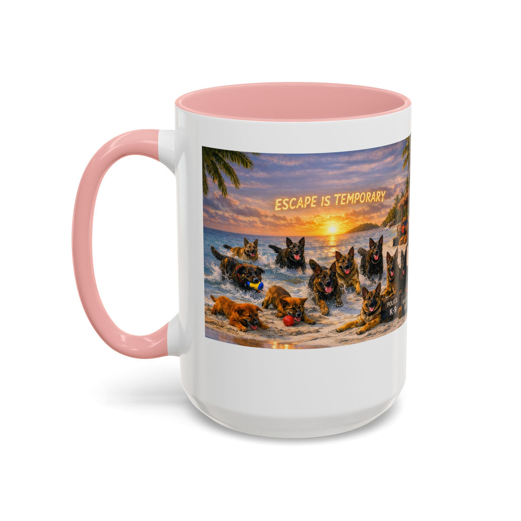 Dutch Shepherd Beach Coffee Mug — "Escape Is Temporary" Accent Mug (11/15oz)