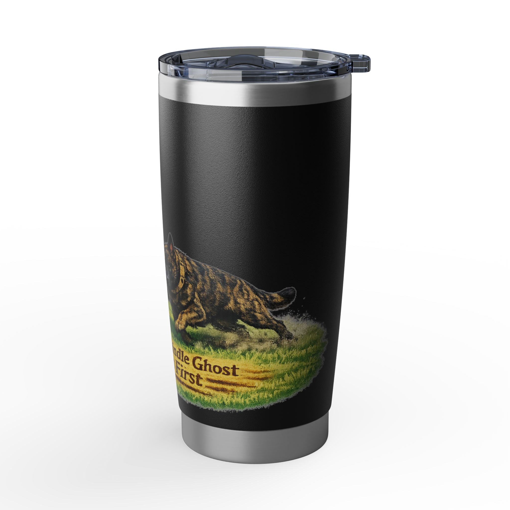 20oz Tumbler — "The Brindle Goes First" K9 Handler Travel Mug