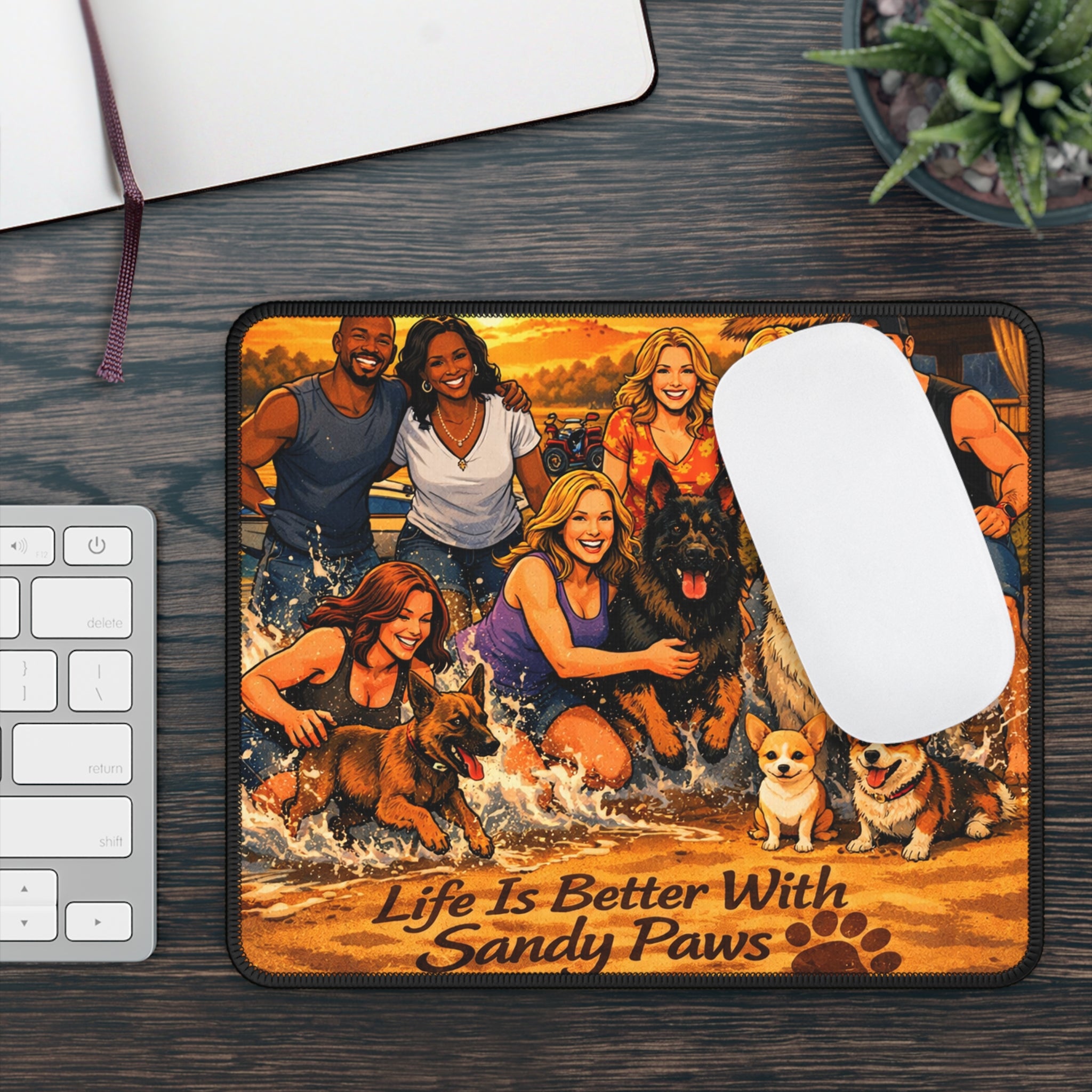 Gaming Mouse Pad — "Life Is Better With Sandy Paws" Dog Beach Design