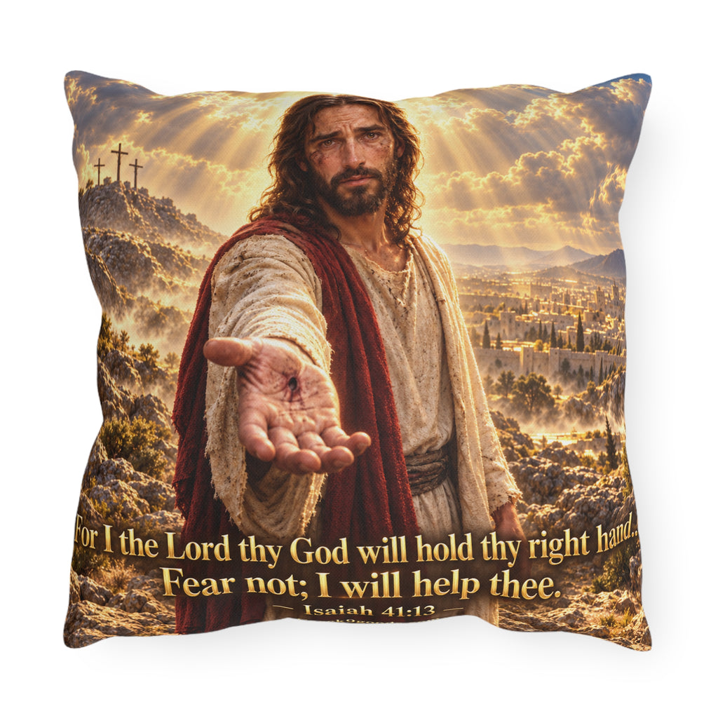 Outdoor Pillow — Isaiah 41:13 Jesus Outreach Decorative Throw Pillow