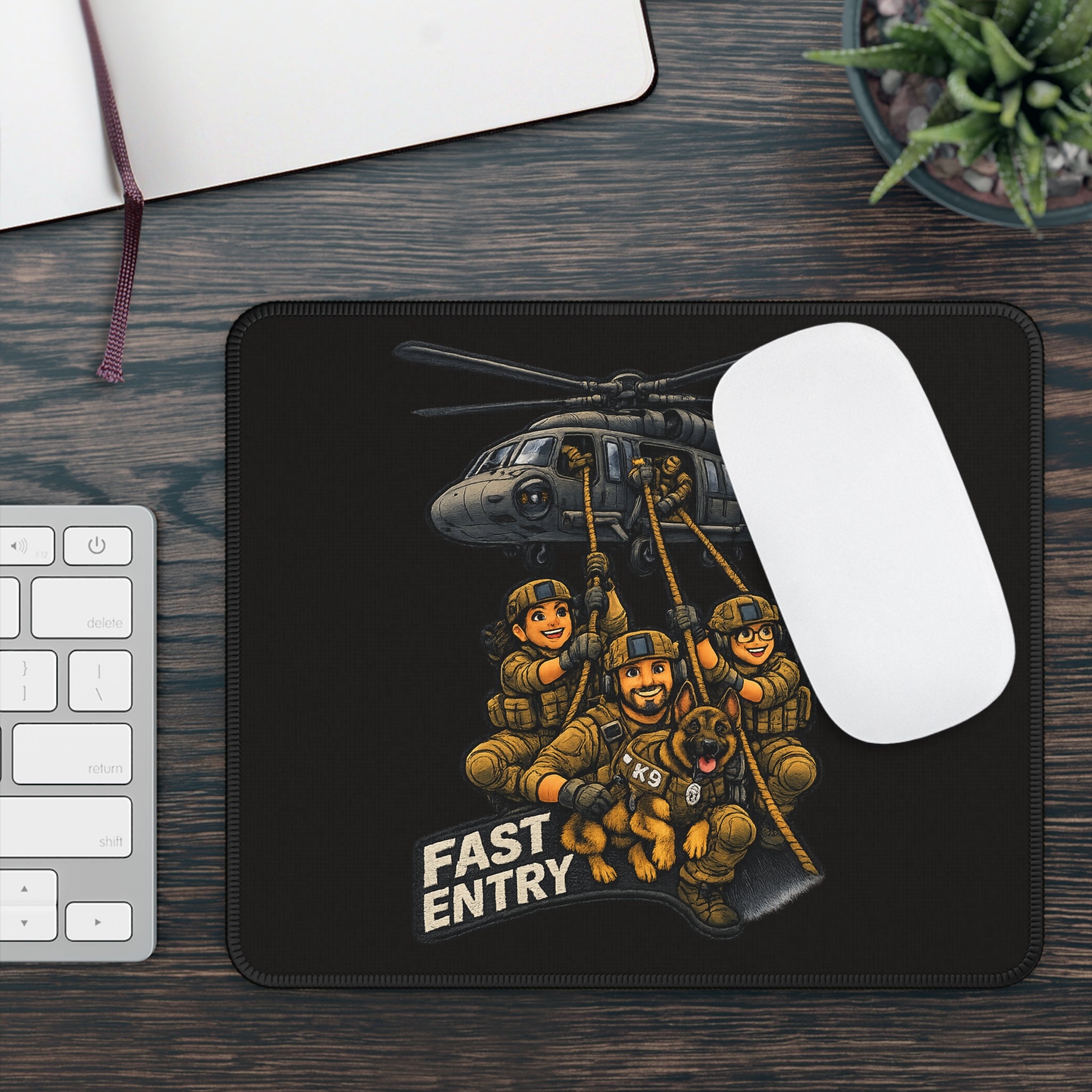 Tactical 'Fast Entry' Gaming Mouse Pad — Military Helicopter & K9 SWAT Design