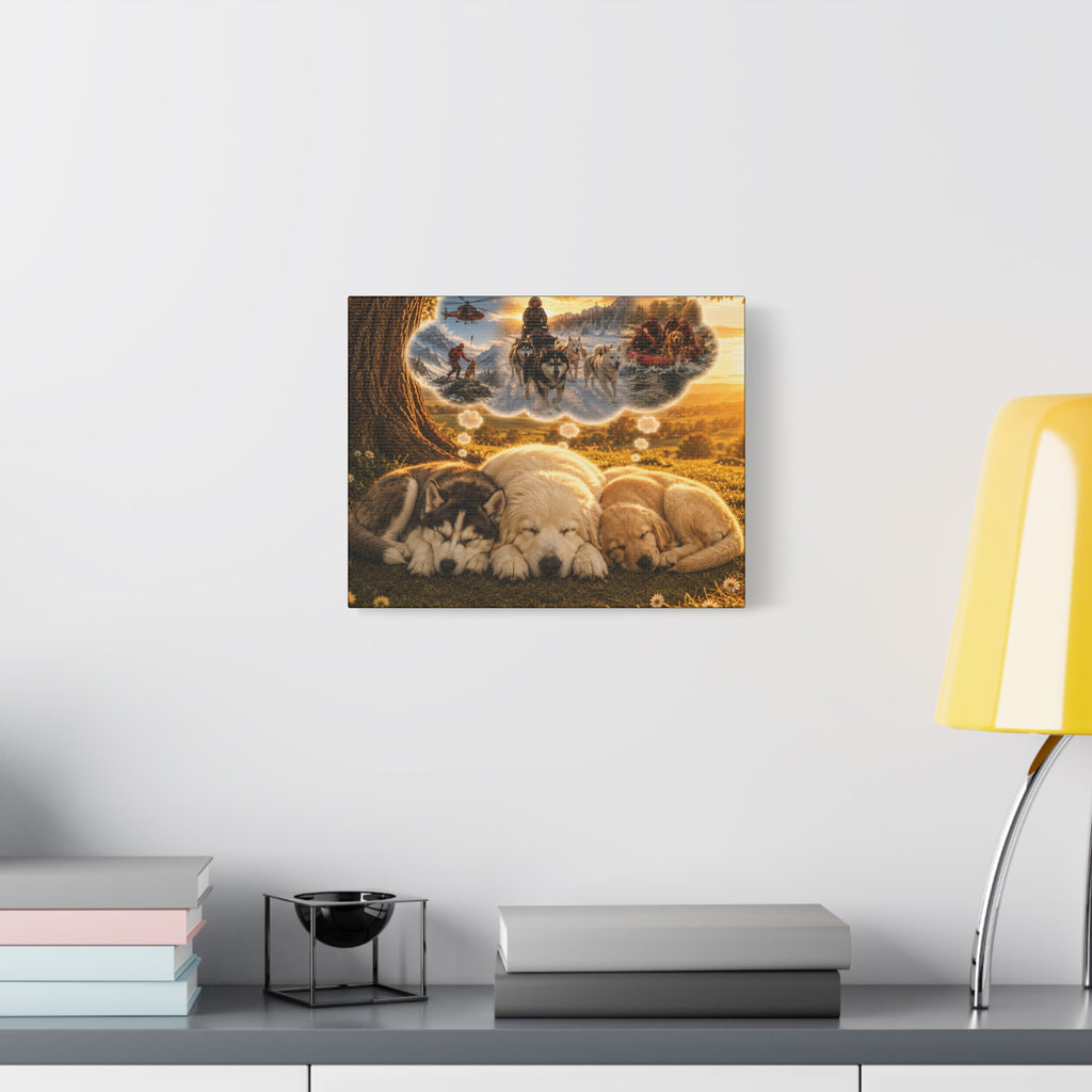 Sleeping Puppies Canvas Wall Art — Dreaming of Future Life Stretched Matte Print