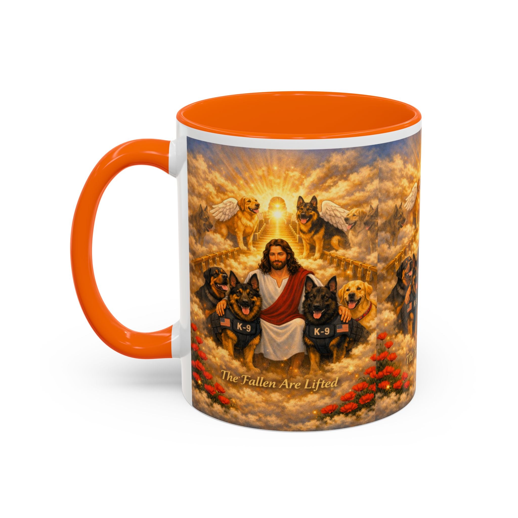 Christian Dog Memorial Coffee Mug — “The Fallen Are Lifted” Accent 11/15oz
