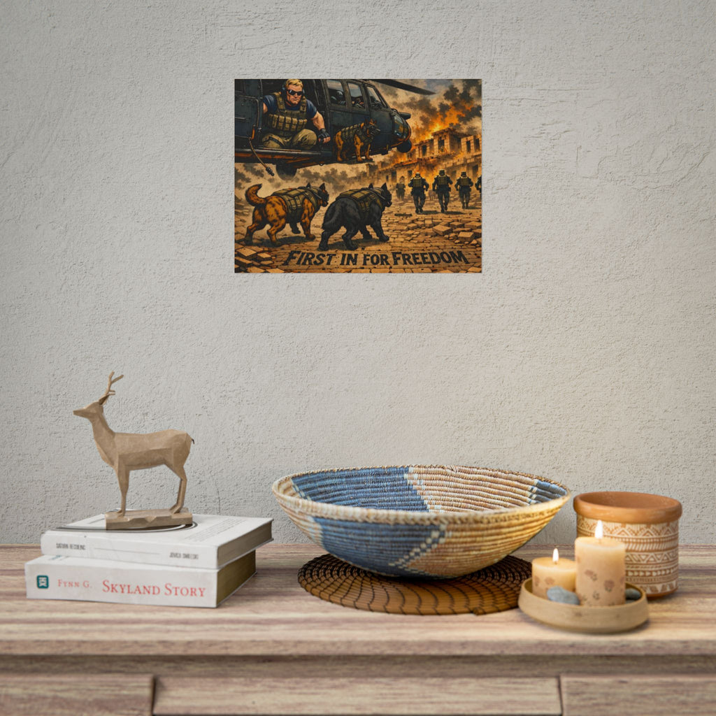 Rolled Poster — "First In For Freedom" Military K9 Helicopter Wall Art