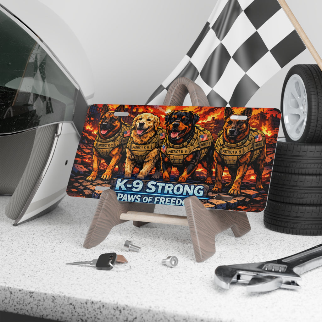 K-9 Strong Vanity Plate — "Paws of Freedom" Patriotic K9 Dog License Plate