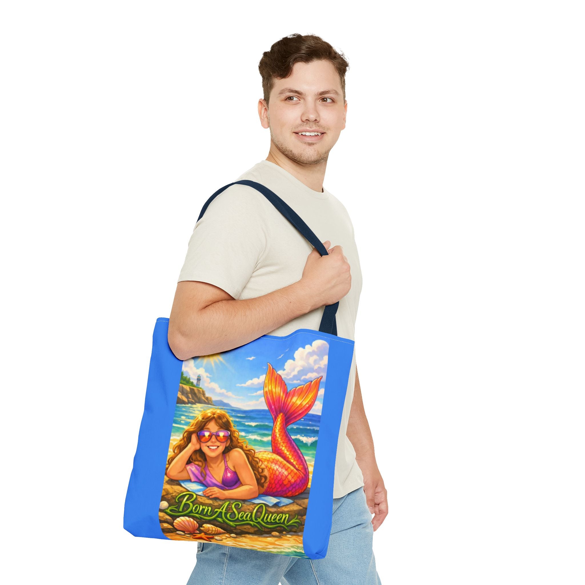 Mermaid Tote Bag — "Born A Sea Queen" Beach Tote