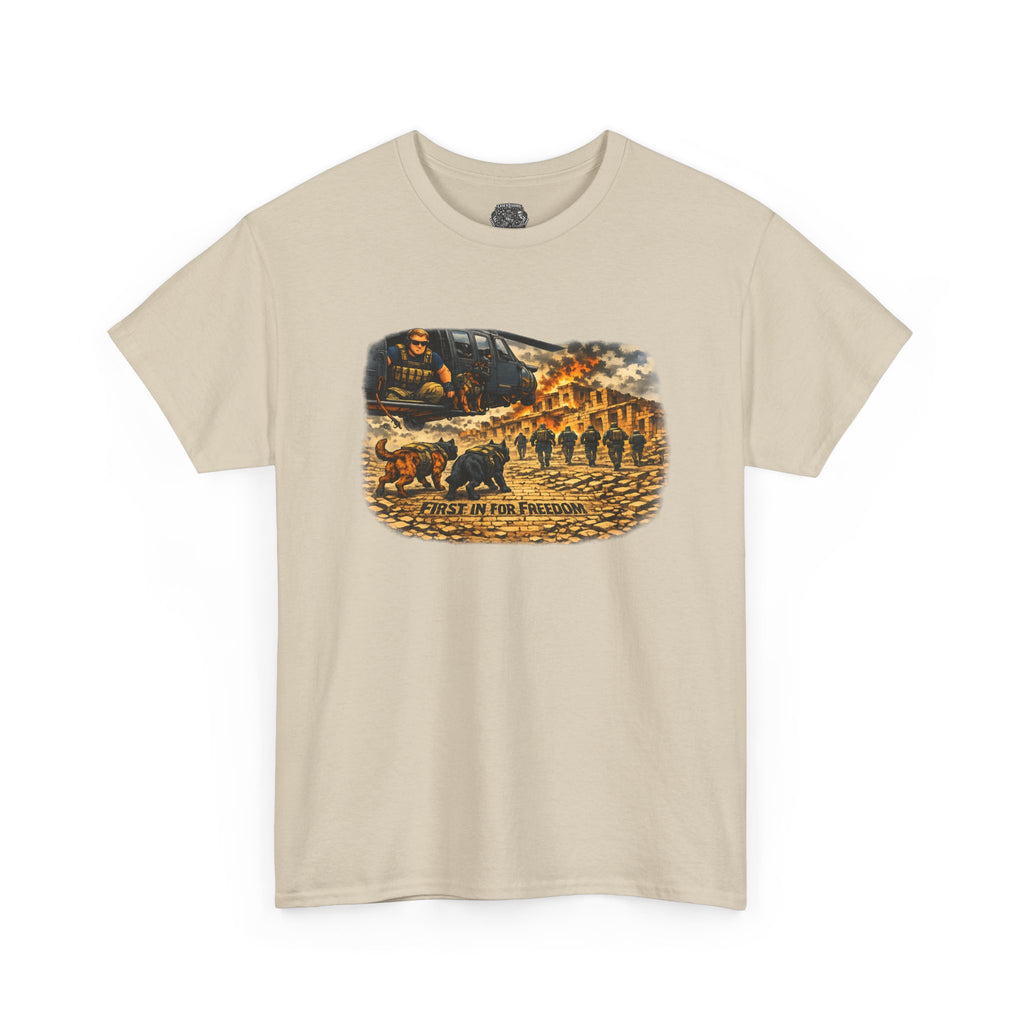 Military K-9 Freedom T-Shirt – "The First In to Battle" Graphic Tee