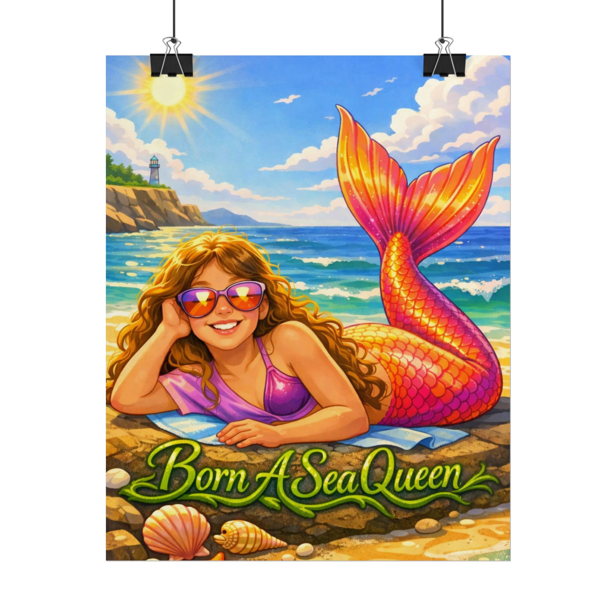 Mermaid Beach Poster "Born A Sea Queen" – Colorful Coastal Wall Art