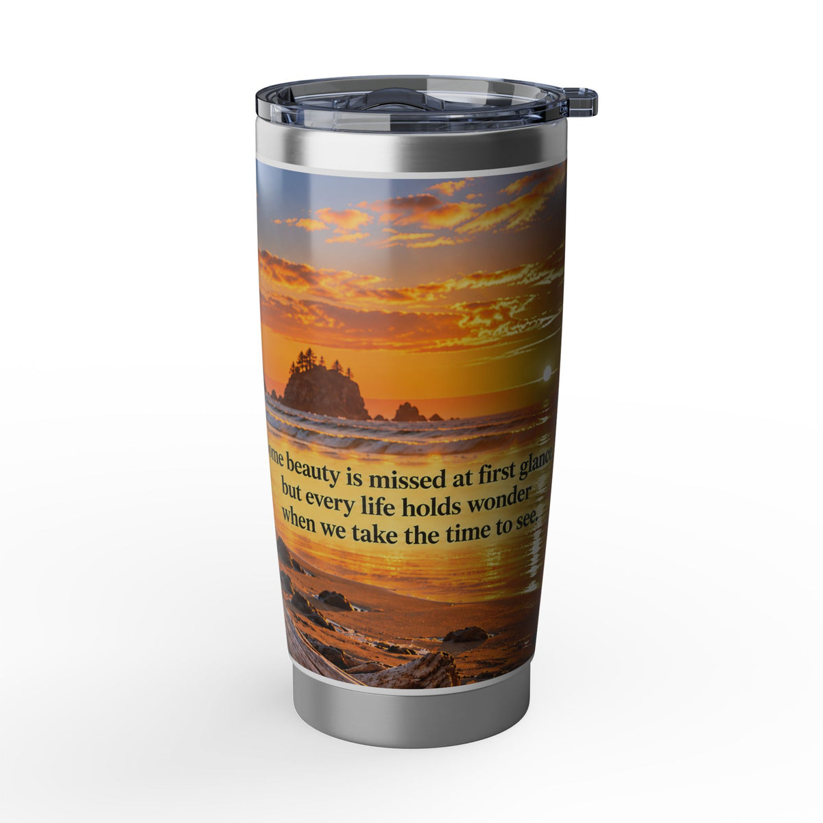 Vagabond Sunset Raven 20oz Tumbler — Pacific Coast Scenic Travel Mug with Inspirational Quote