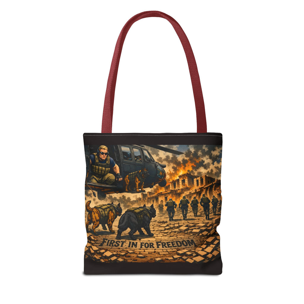 Tote Bag — "First In For Freedom" Military Scene Tote