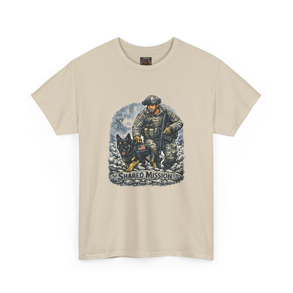Military K9 T‑Shirt – 'Shared Mission' Soldier & German Shepherd Tribute Tee
