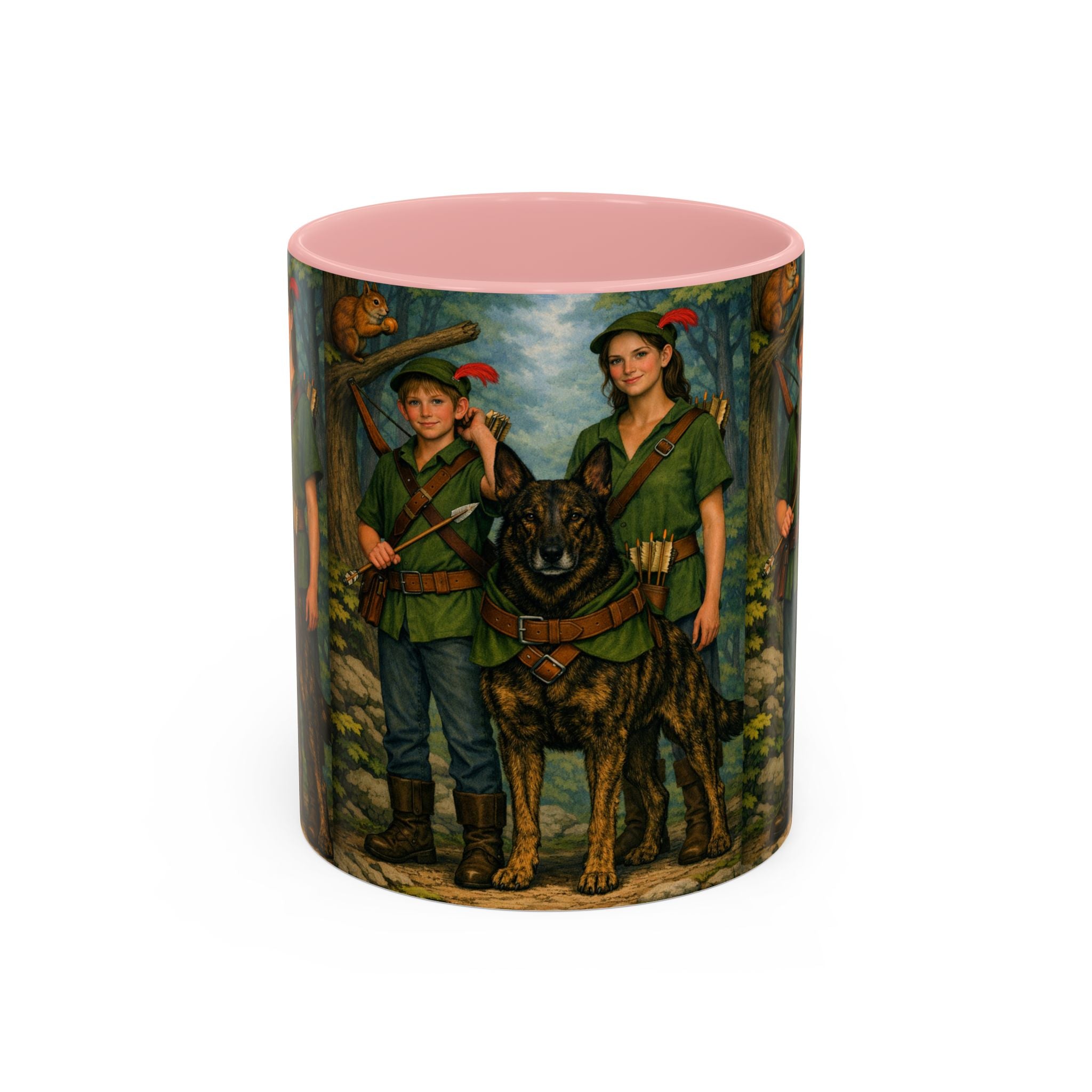 Robin Hood Duo &  Dutch Shepherd Dog Coffee Mug – Fantasy Archer Duo Illustration, Gift for Adventure Fans