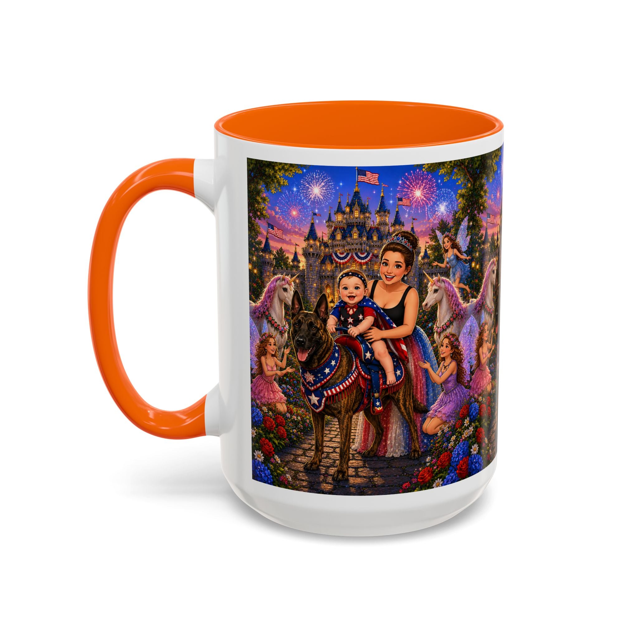 Patriotic Fairy Tale Coffee Mug — Family Castle, Fireworks & Unicorns