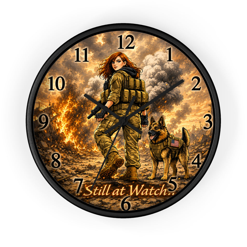 Still at Watch Wall Clock — Female Soldier with K9 Military Tribute