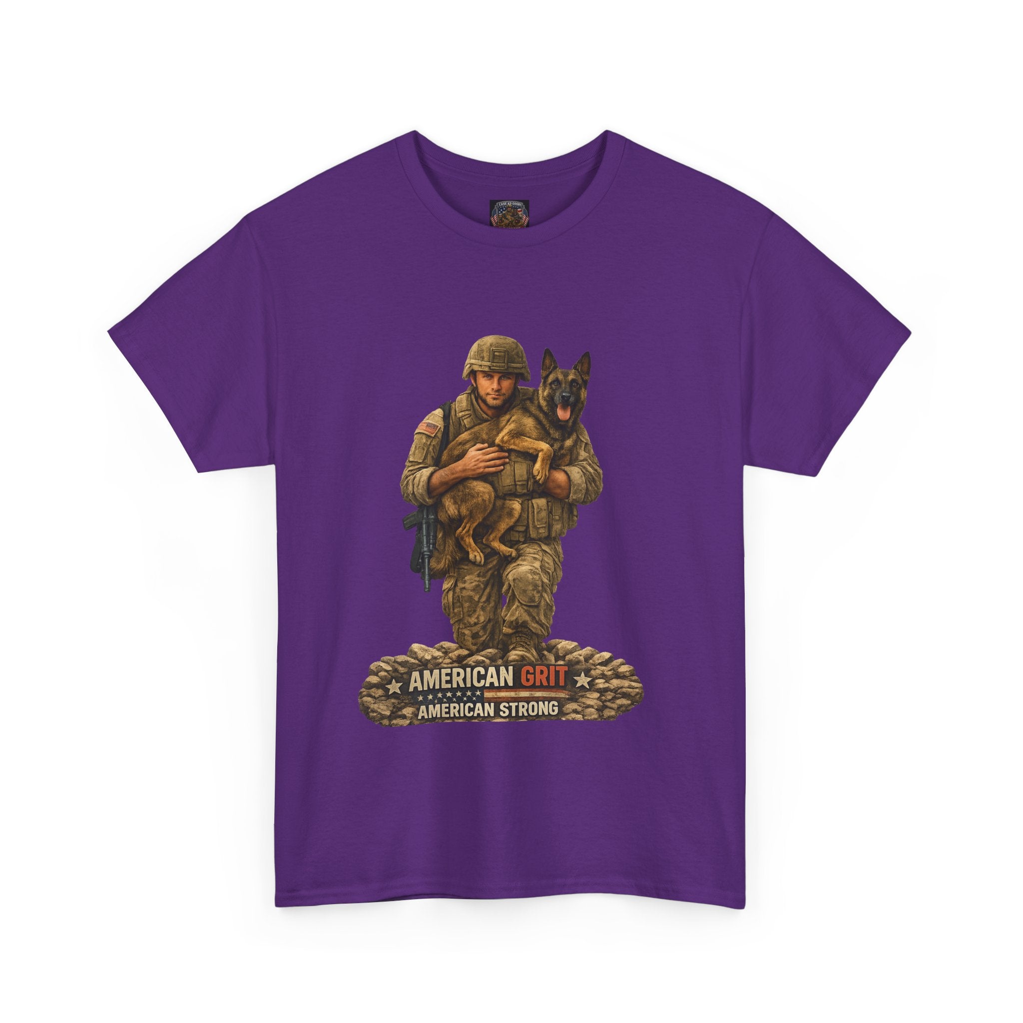Military Soldier & K9 Rescue T‑Shirt — "American Grit, American Strong"