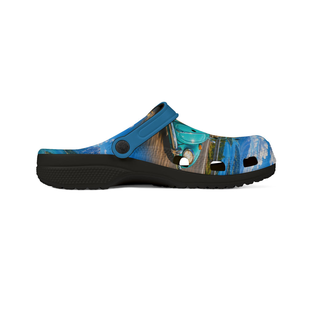 Dogs Beach Road Trip Print Clogs — EVA Foam Slip-On Shoes