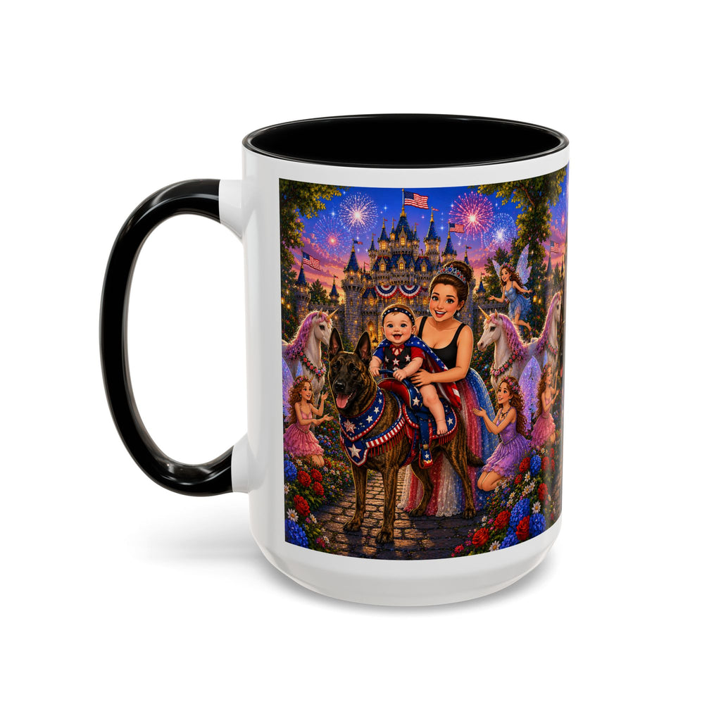 Patriotic Fairy Tale Coffee Mug — Family Castle, Fireworks & Unicorns