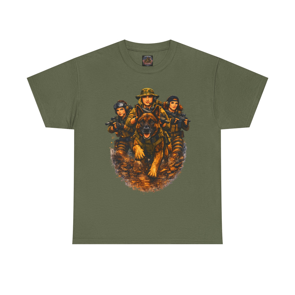 Military Women Portrait T-Shirt — Female Soldier K-9 Squad Graphic Tee