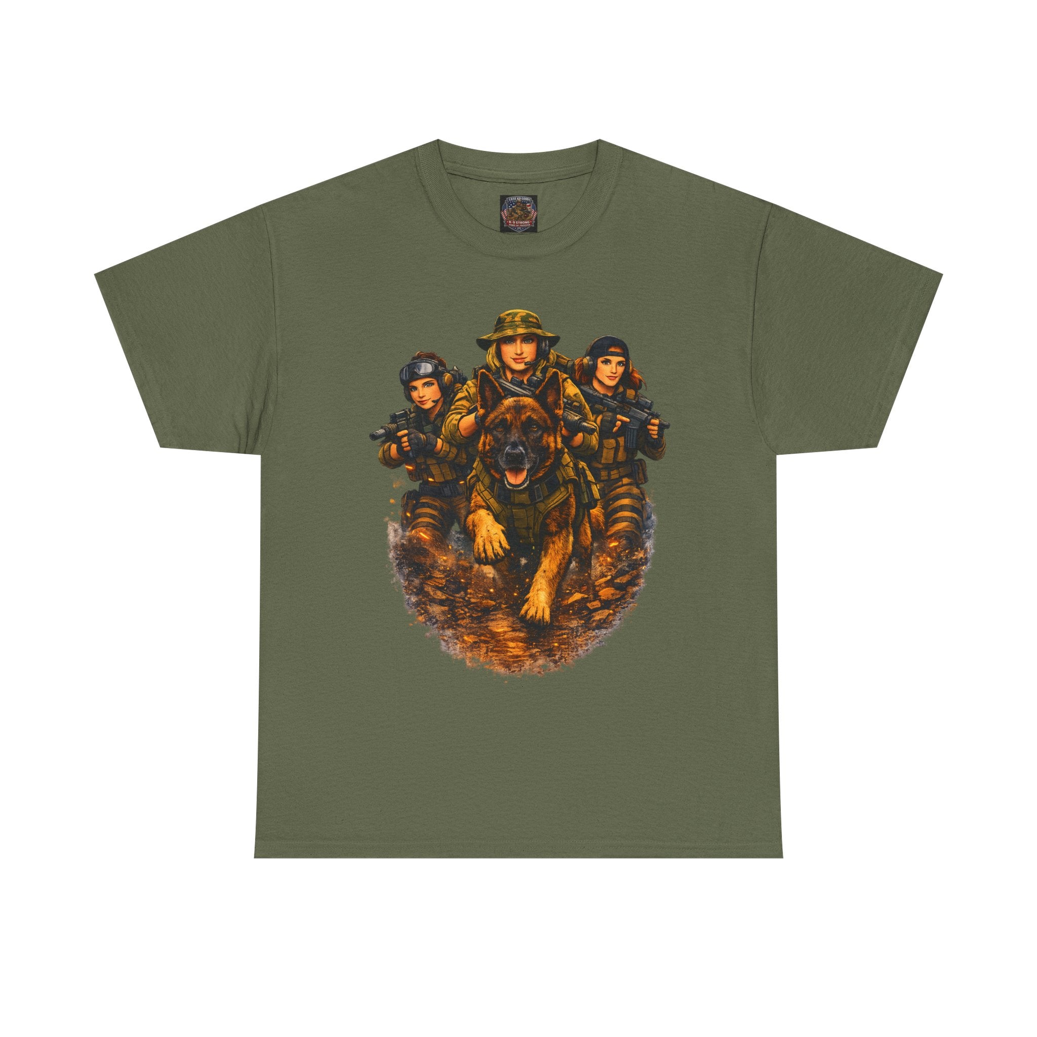 Military Women Portrait T-Shirt — Female Soldier K-9 Squad Graphic Tee