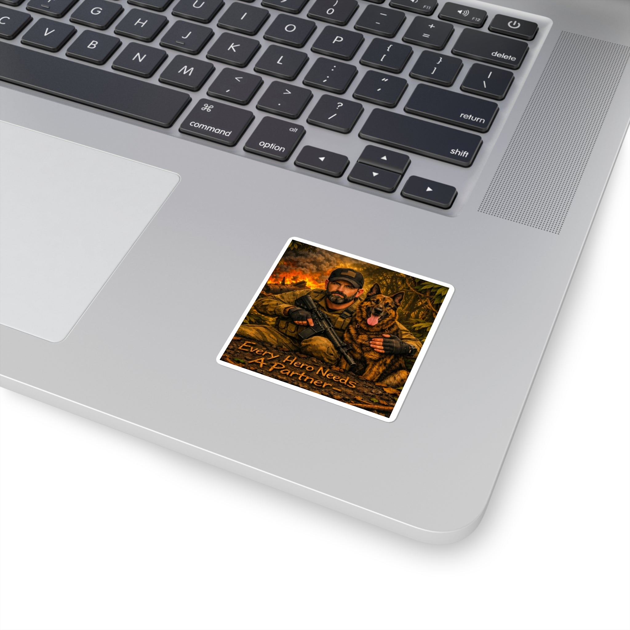Square Sticker — 'Every Hero Needs a Partner' Military K9 Veteran Tribute