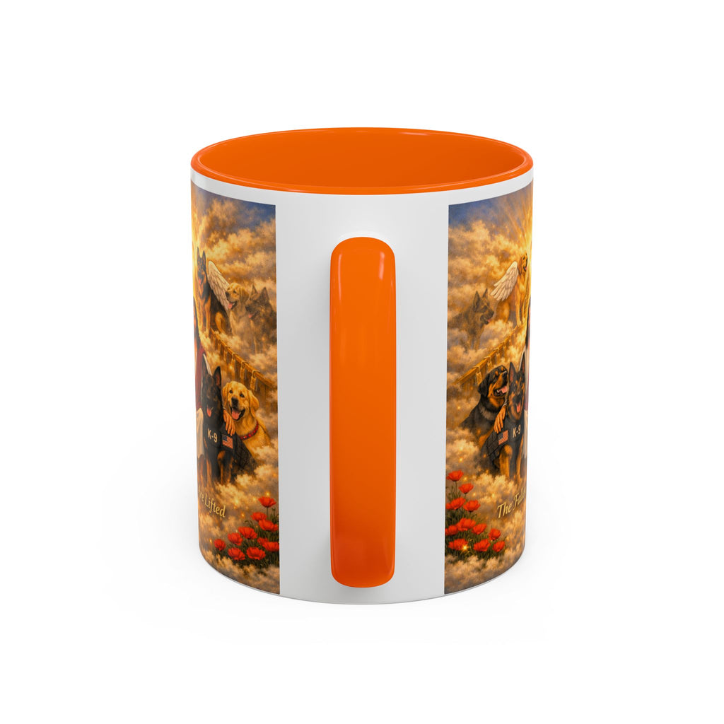 Christian Dog Memorial Coffee Mug — “The Fallen Are Lifted” Accent 11/15oz