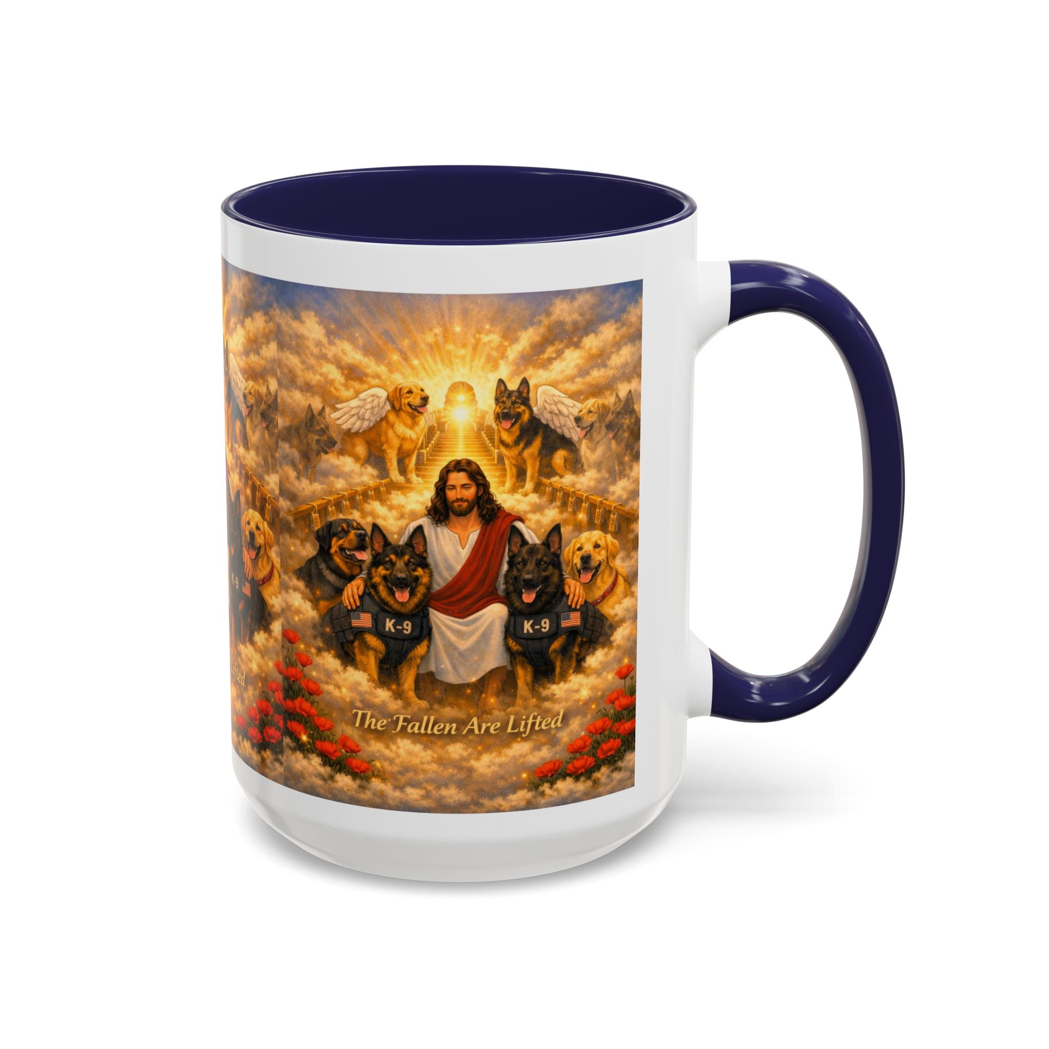 Christian Dog Memorial Coffee Mug — “The Fallen Are Lifted” Accent 11/15oz