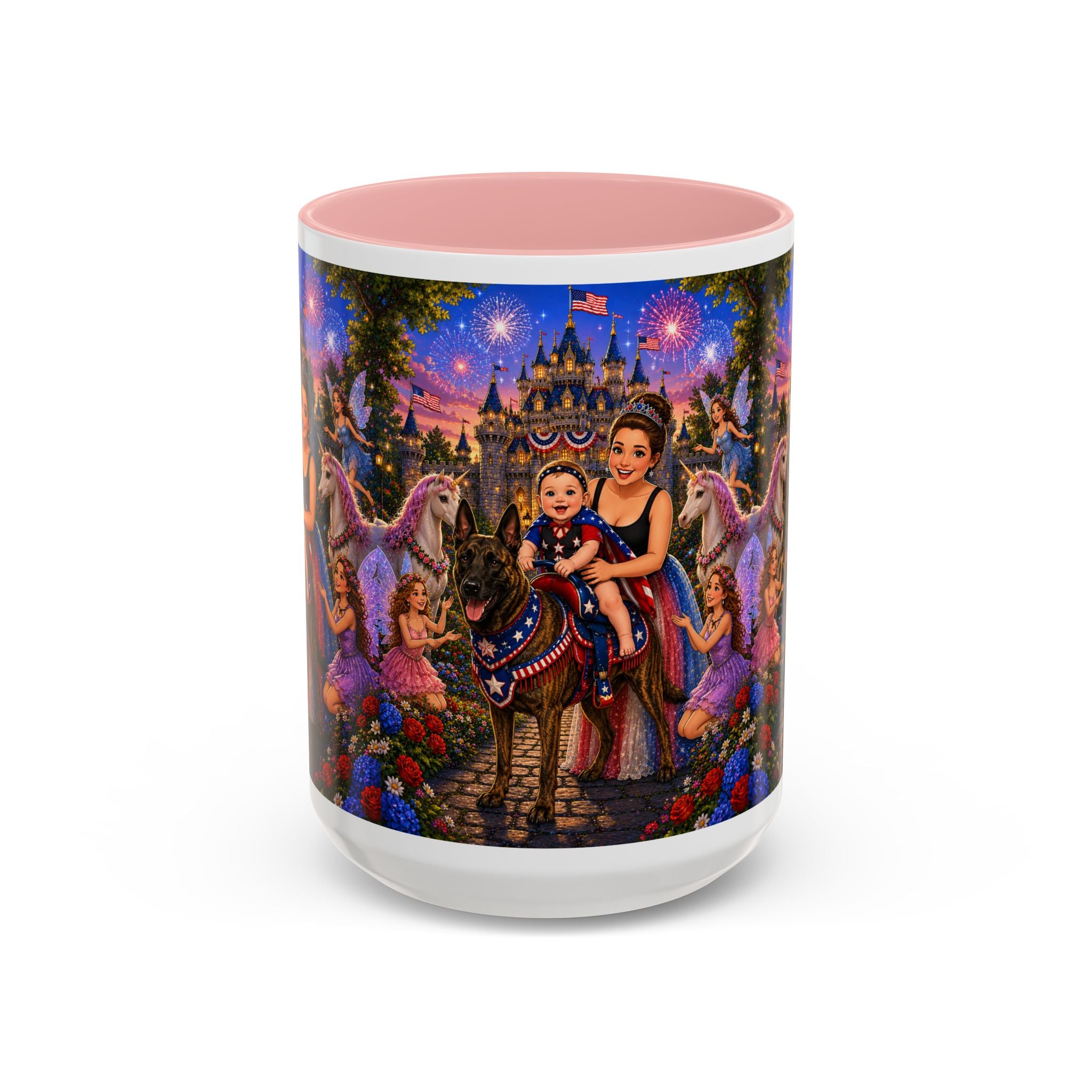 Patriotic Fairy Tale Coffee Mug — Family Castle, Fireworks & Unicorns