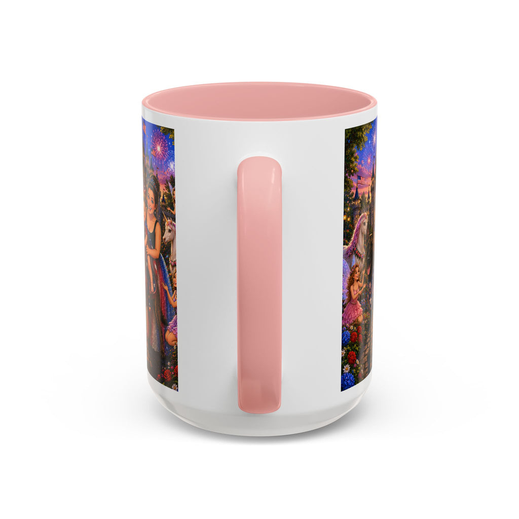 Patriotic Fairy Tale Coffee Mug — Family Castle, Fireworks & Unicorns