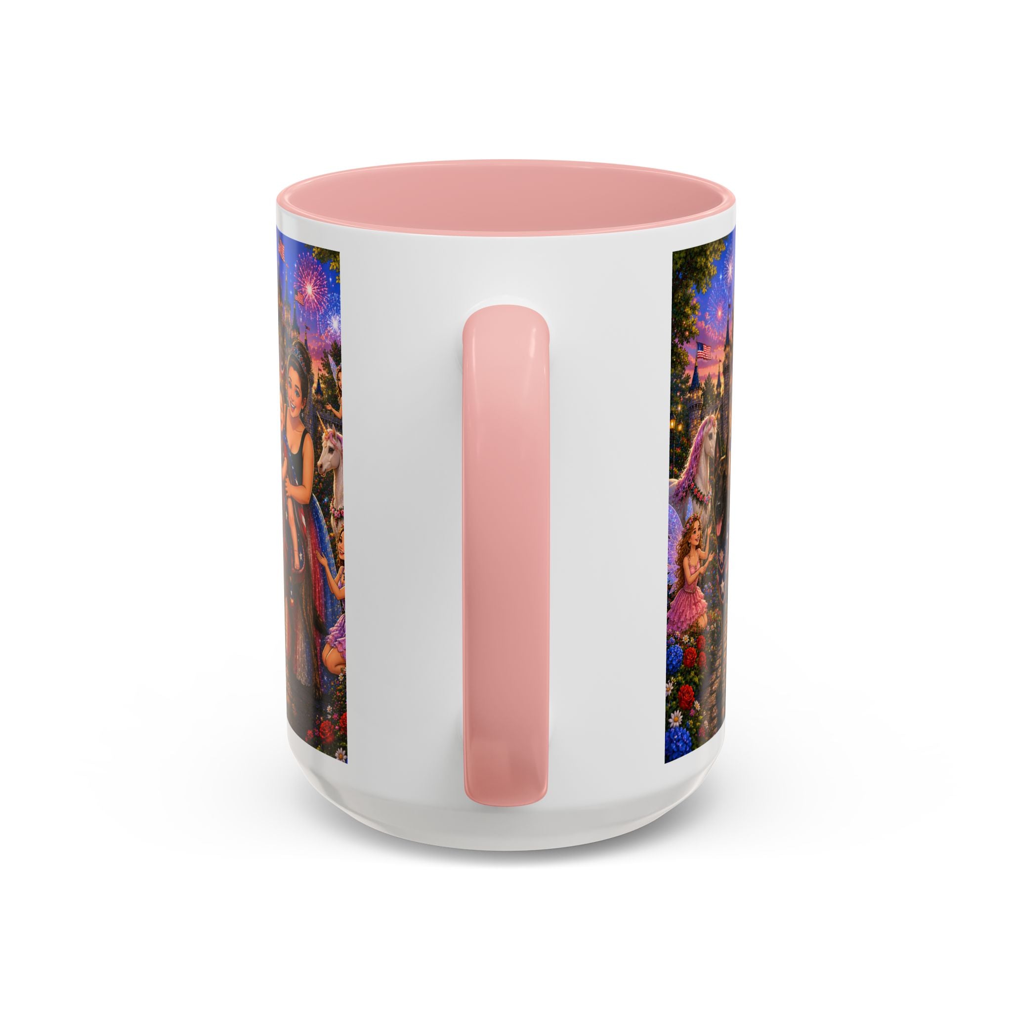 Patriotic Fairy Tale Coffee Mug — Family Castle, Fireworks & Unicorns