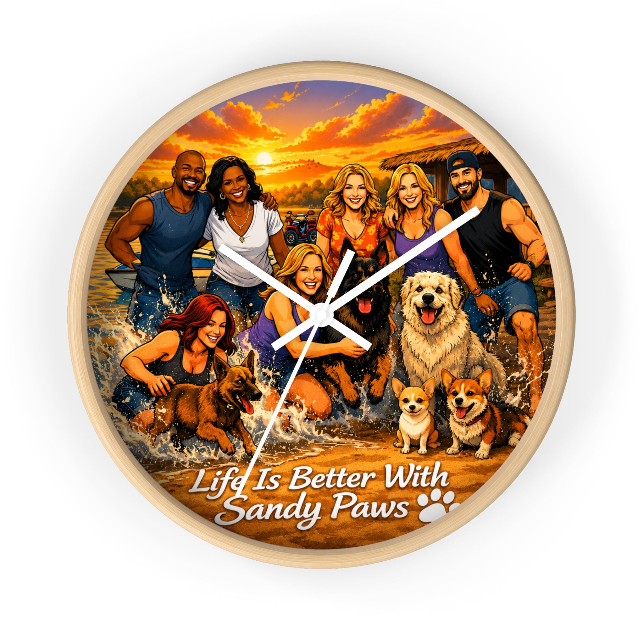 Wall Clock — "Life Is Better With Sandy Paws" Beach Dog Family Clock