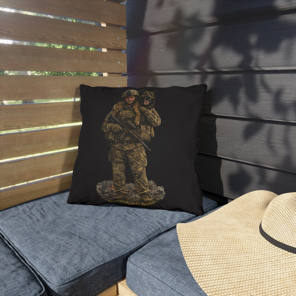 Military K9 Outdoor Pillow — Soldier & Dog “Unbreakable Bond” Throw Cushion